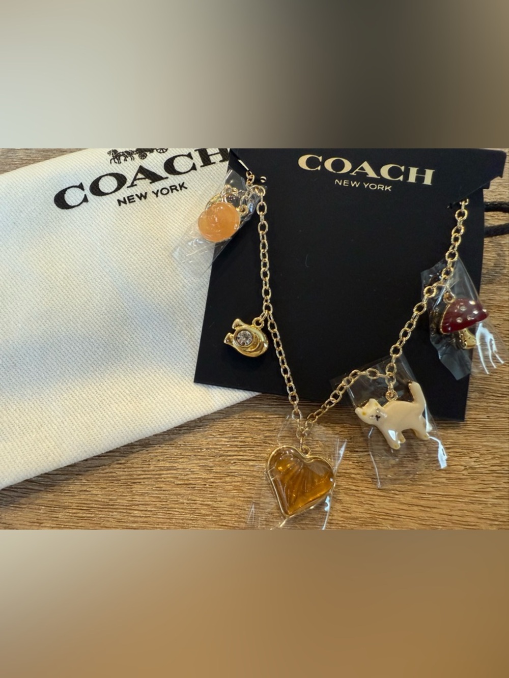 COACH Gold-Tone Little Creatures Charm Bracelet with Amber and Cream Accents NEW